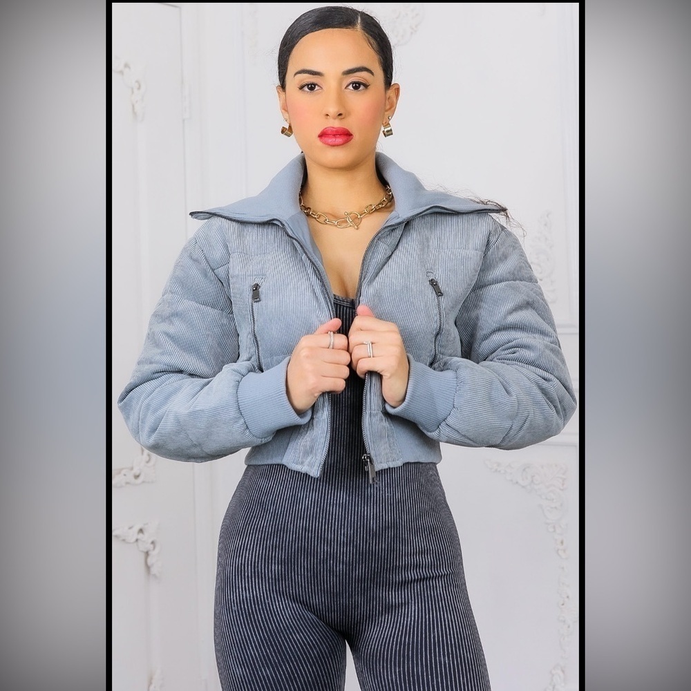 5. Keep Up With Me Corduroy Full Zipper Puffer Jacket